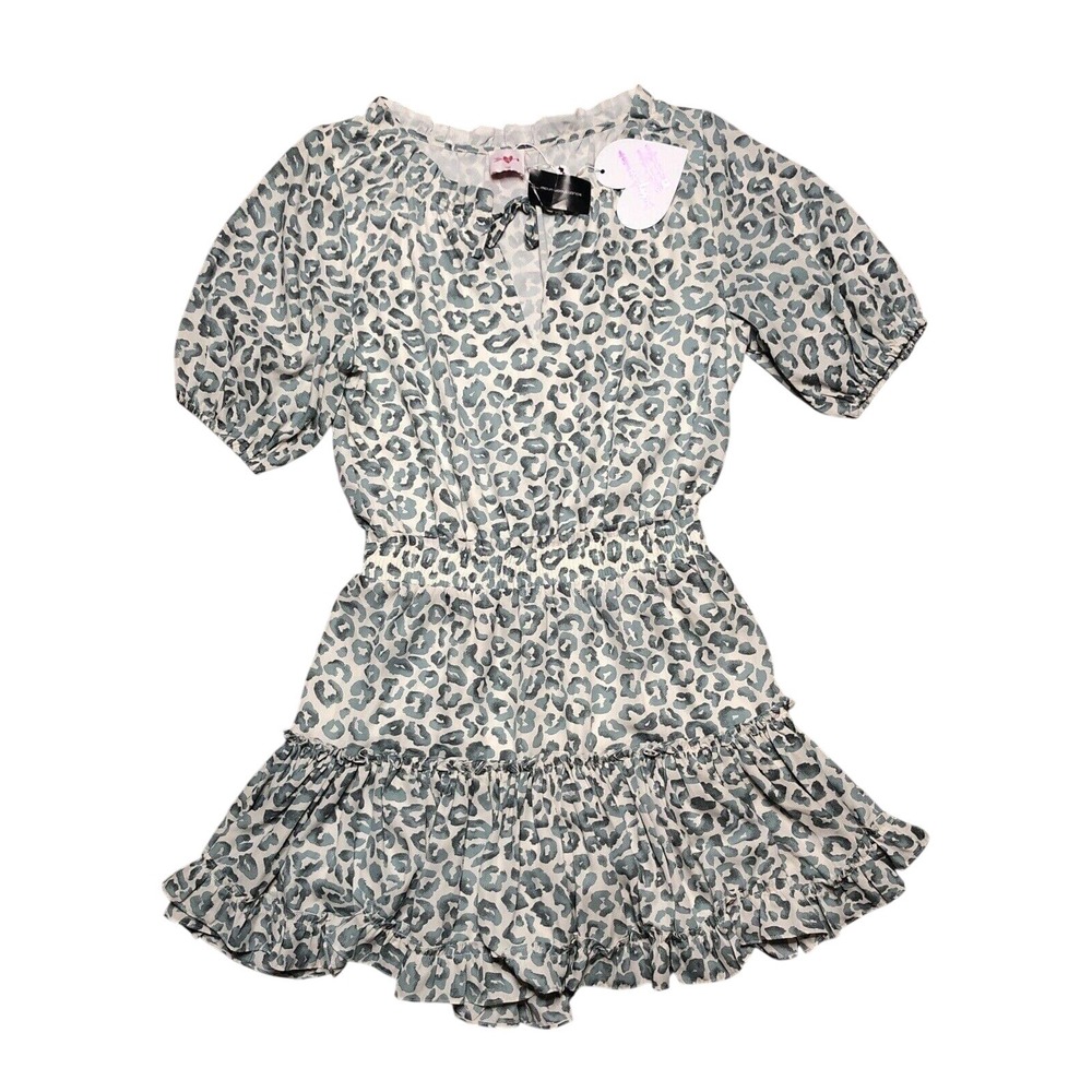 NWT South Moon Under Buddy Love Dress Sz L Blue Leopard Print Coquette Soft Girl